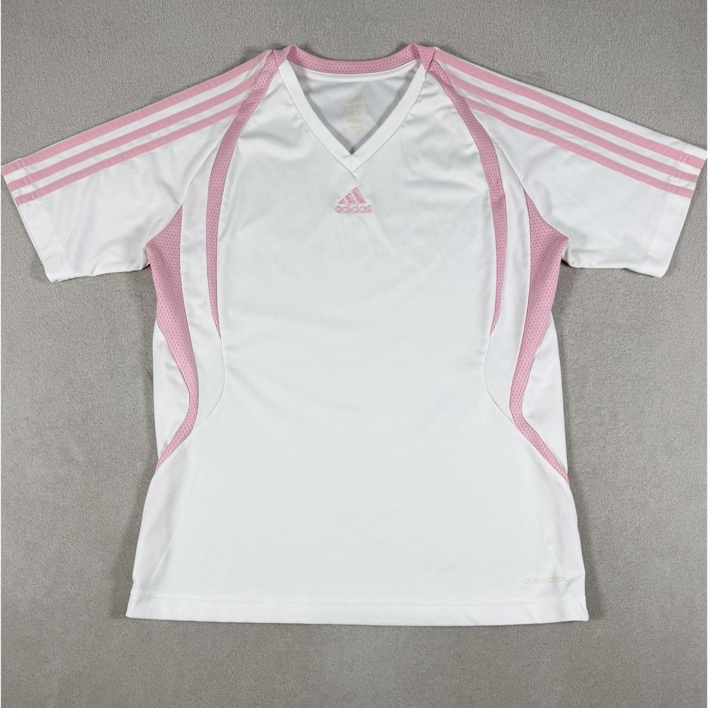Vintage 2009 Adidas ClimaCool V-Neck Soccer Jersey White Pink Women's Size S - Picture 10 of 16